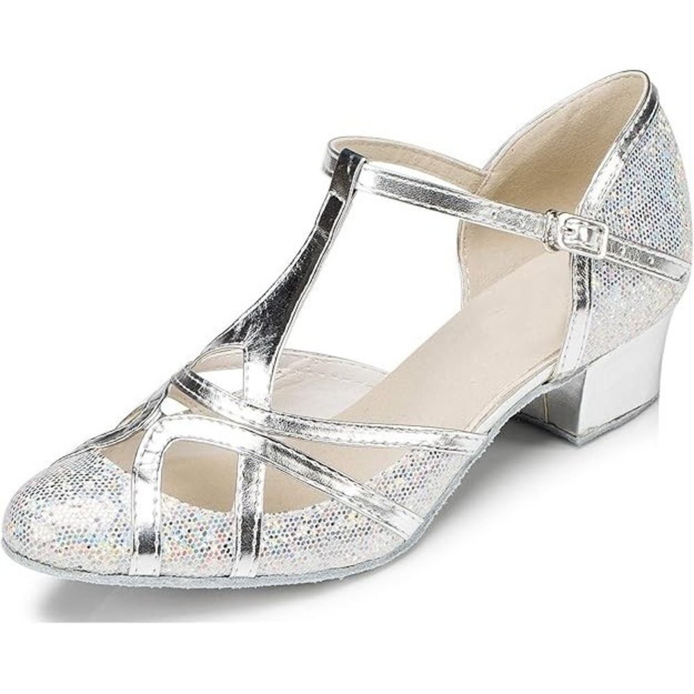 Minishion Women's T-Strap Dance Heels Glitter Salsa Ballroom Shoes Wedding Party